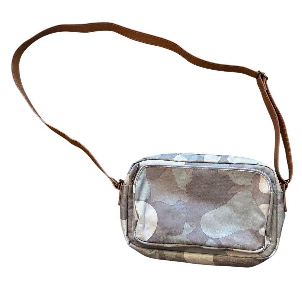 Thirty-One Grey Camo Crossbody Bag Adjustable Brown Strap Camera Purse‎